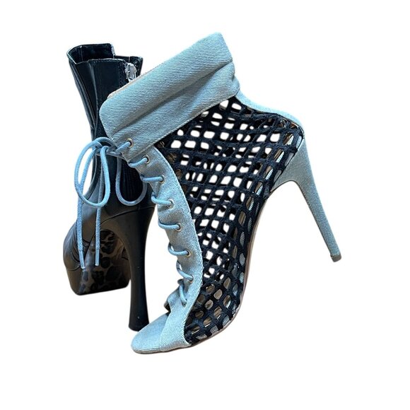 Cape Robbin Womens Light Blue Lace-Up Mesh Peep Toe Stiletto Heels Size 10M - Picture 15 of 15